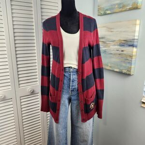 Abercrombie & Fitch Cardigan S Navy Red Stripe Logo Y2K Preppy Academia